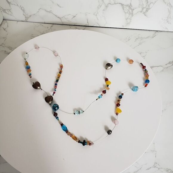 BEADED WIRE Long Necklace Hearts Beads - Picture 7 of 8
